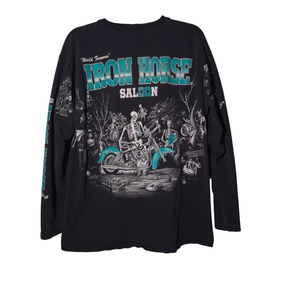 VINTAGE Iron Horse Saloon Skeleton Scrapyard USED Long Sleeve Shirt (L, 1996) - Picture 3 of 9